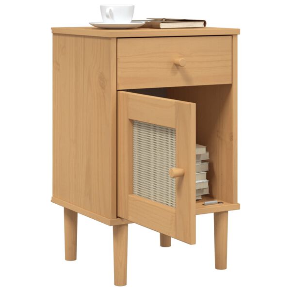 vidaXL Κομοδίνο SENJA Καφέ Όψη Ρατάν 40x35x65εκ. από Μασίφ Ξύλο Πεύκου