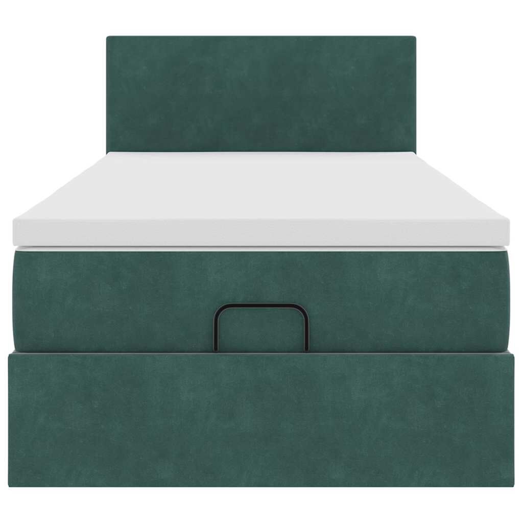vidaXL Οθωμανικό κρεβάτι με στρώμα & LEDs Dark Green 80x200cm Velvet