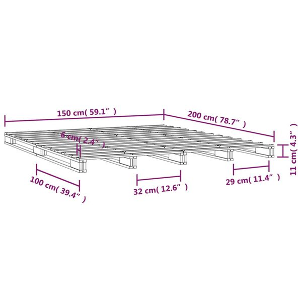 vidaXL Κρεβάτι ΠαλέτεςΛευκό 150 x 200 εκ. Μασίφ Ξύλο Πεύκου King Size