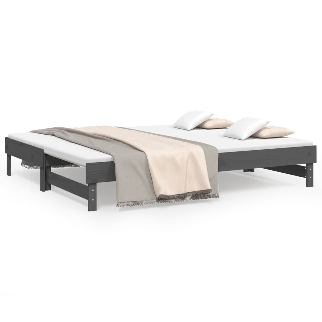 vidaXL Καναπές Κρεβάτι Συρόμενος Γκρι 2x(100x200)εκ. Μασίφ Ξύλο Πεύκου