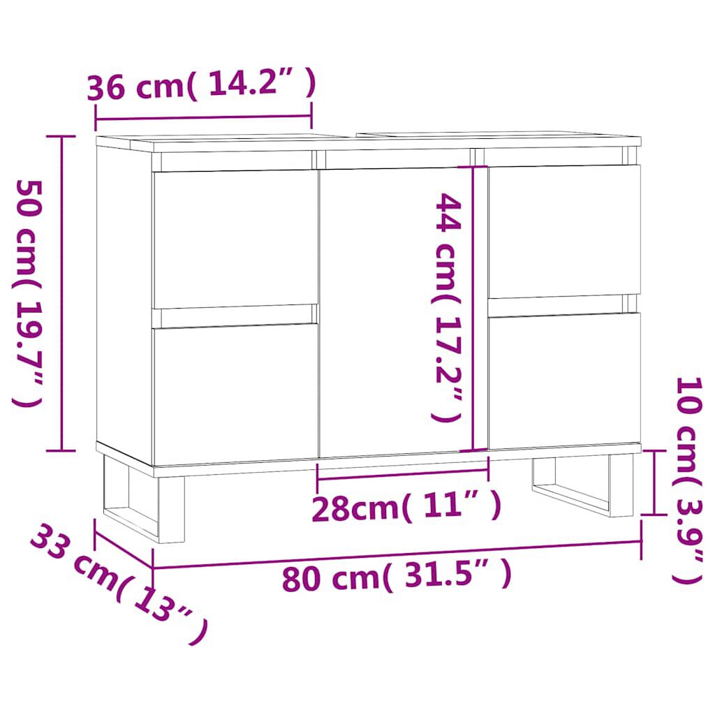 vidaXL Ντουλάπι Μπάνιου Γκρι Σκυροδέματος 80x33x60 εκ. Επεξ. Ξύλο