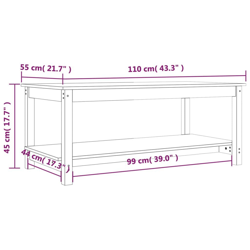 vidaXL Τραπεζάκι Σαλονιού Καφέ Μελί 110x55x45 εκ. Μασίφ Ξύλο Πεύκου