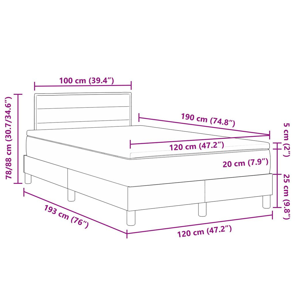vidaXL Κρεβάτι εποχής με Στρώμα & LED Μπεζ 120x190 εκ. Ύφασμα