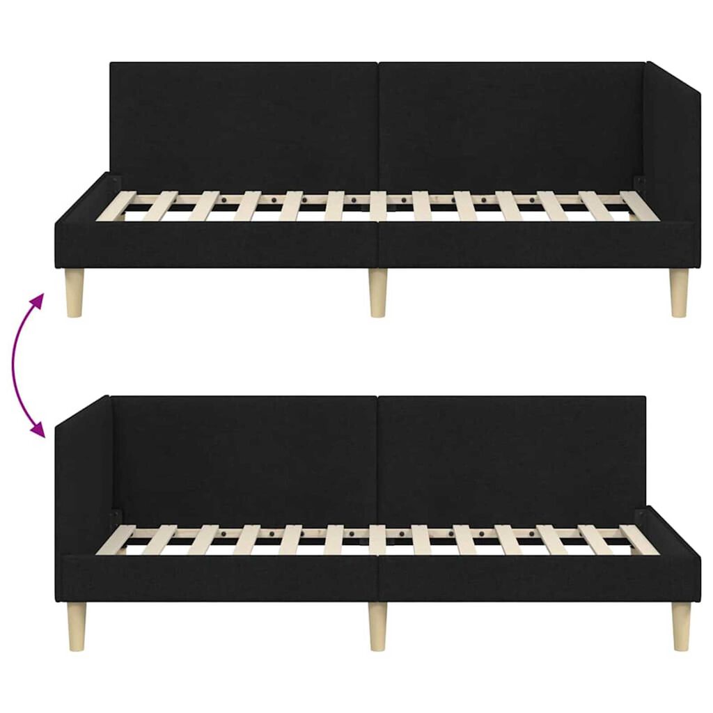 vidaXL Κρεβάτι Γωνίας Άλλο Μαύρο 80 x 200 cm Ύφασμα και Έργο ξύλου
