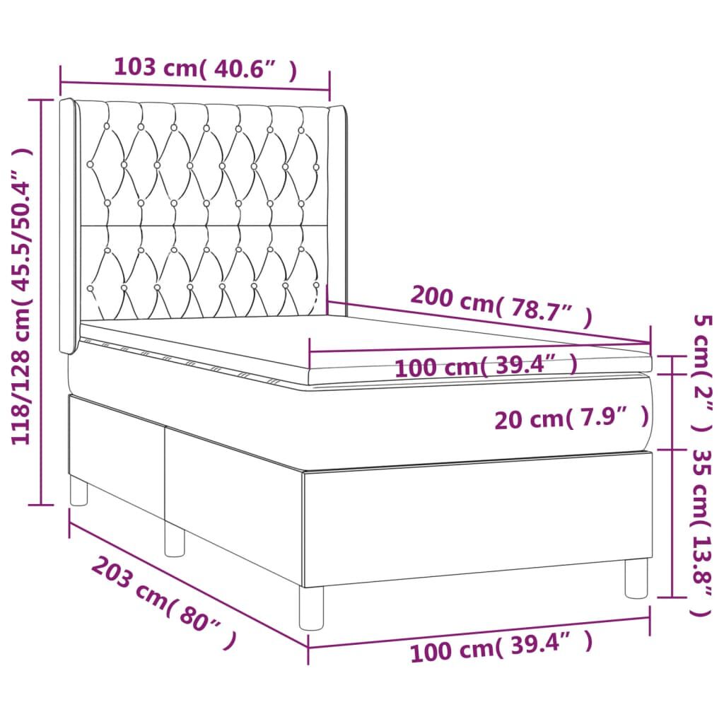 vidaXL Κρεβάτι Boxspring με Στρώμα Μαύρο 100x200 εκ. Βελούδινο