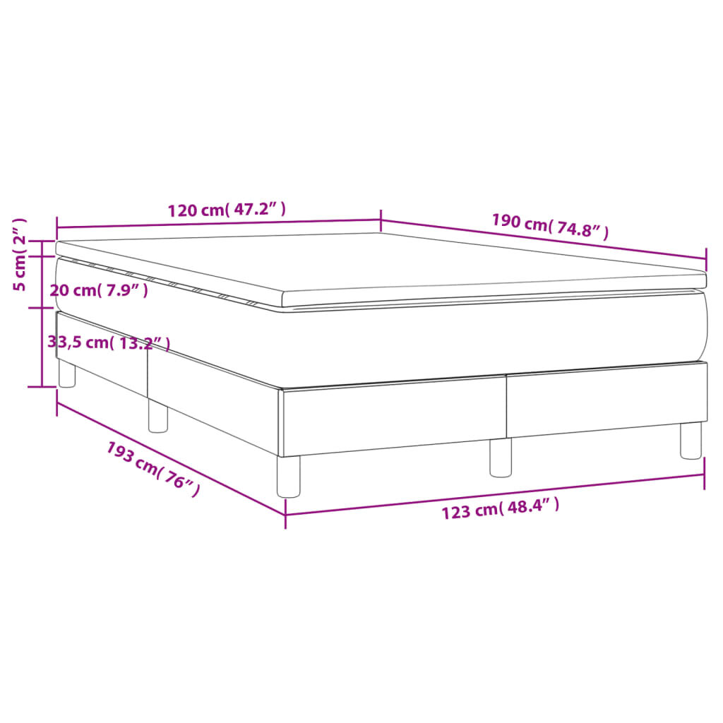 vidaXL Κρεβάτι Boxspring με Στρώμα Μαύρο 120x190εκ.από Συνθετικό Δέρμα