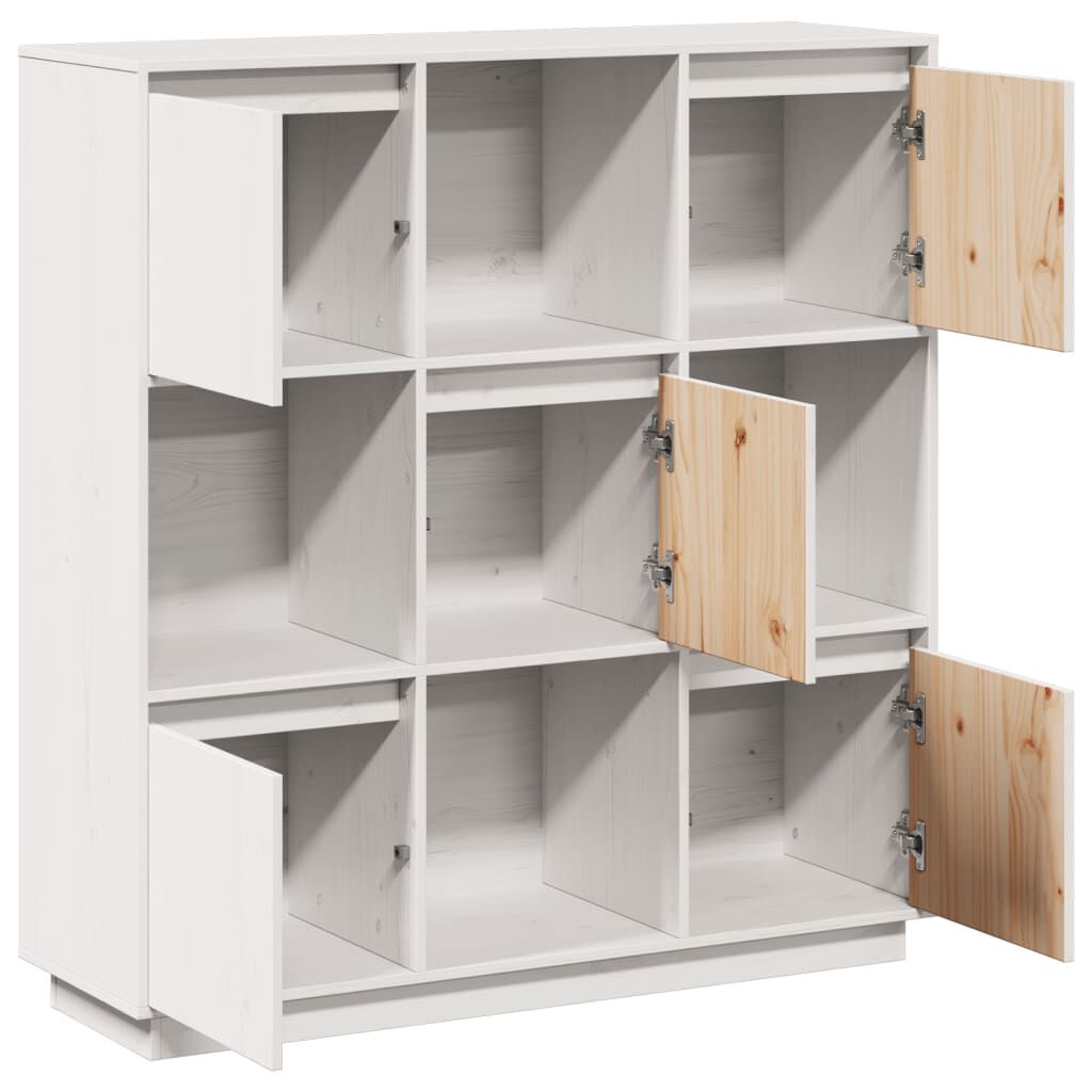 vidaXL Ντουλάπι Ψηλό Λευκό 110,5x35x117 εκ. από Μασίφ Ξύλο Πεύκου