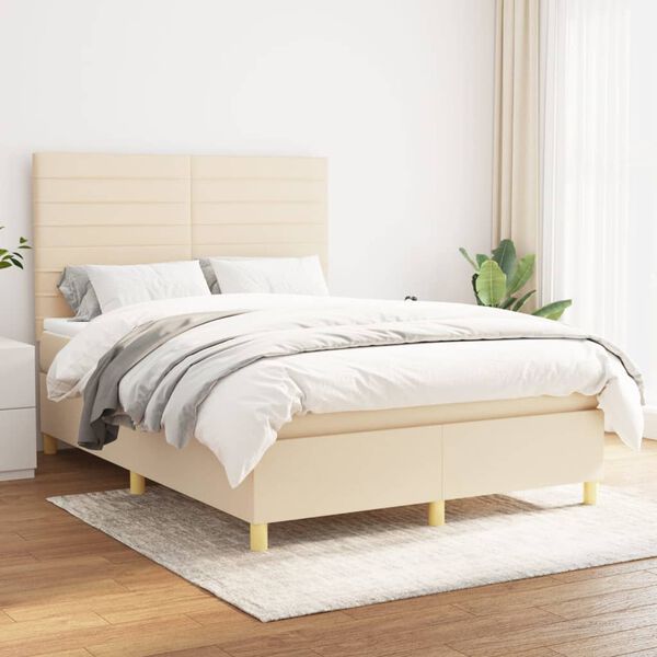 vidaXL &Kappa;&rho;&epsilon;&beta;ά&tau;&iota; Boxspring &mu;&epsilon; &Sigma;&tau;&rho;ώ&mu;&alpha; &Kappa;&rho;&epsilon;&mu; 140x200 &epsilon;&kappa;. &Upsilon;&phi;&alpha;&sigma;&mu;ά&tau;&iota;&nu;&omicron;