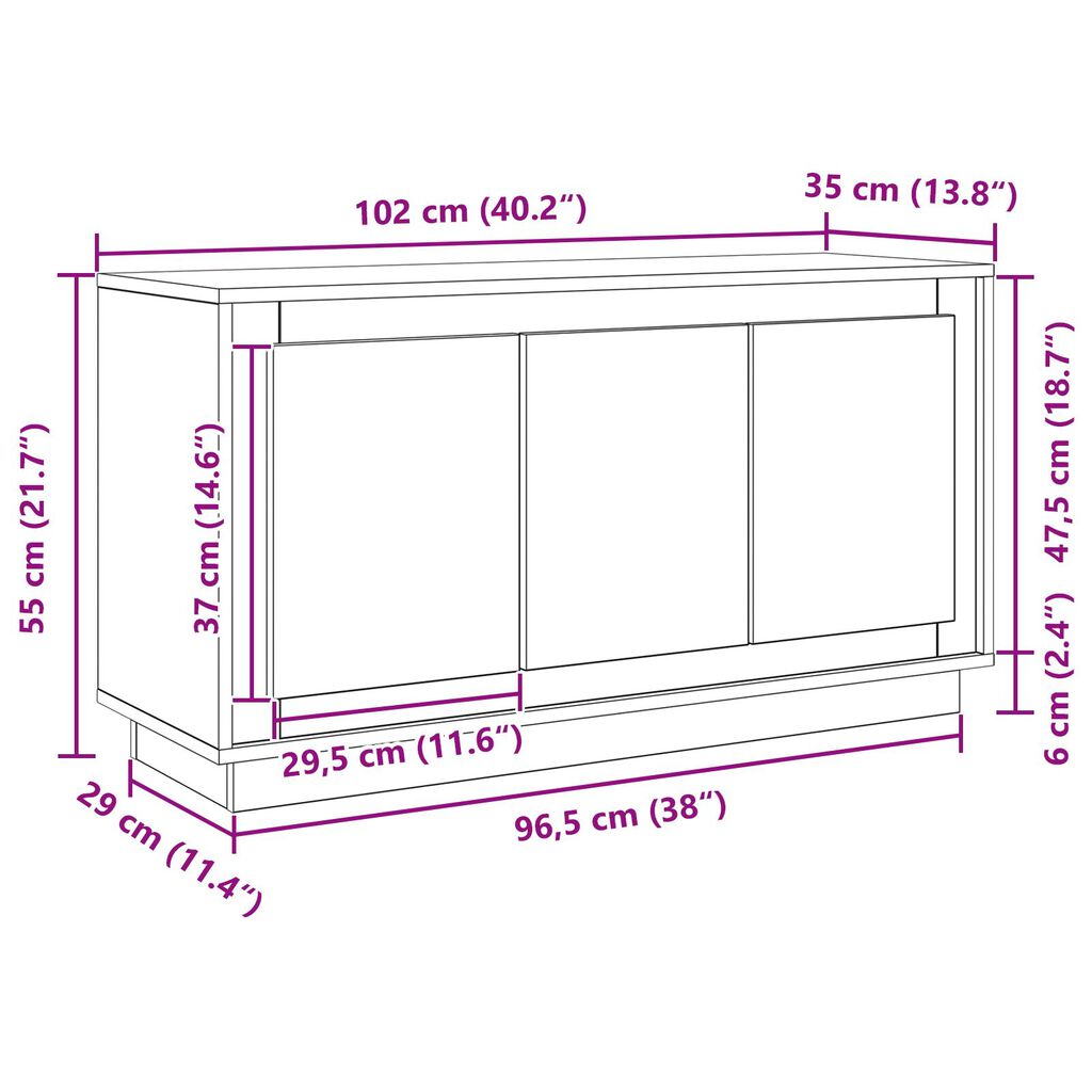 vidaXL Σαλονάκι Μαύρο Δρυς 102x35x55 εκ Επεξεργασμένο Ξύλο