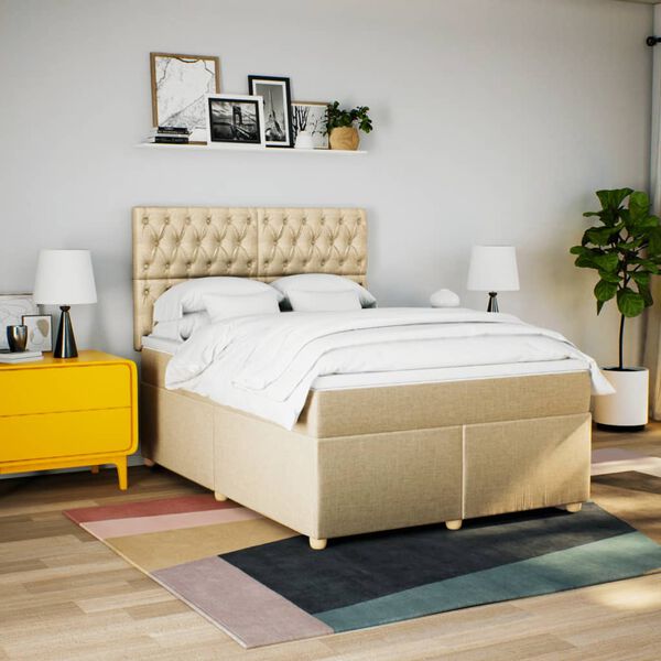 vidaXL &Kappa;&rho;&epsilon;&beta;ά&tau;&iota; Boxspring &mu;&epsilon; &Sigma;&tau;&rho;ώ&mu;&alpha; &Kappa;&rho;&epsilon;&mu; 140x190 &epsilon;&kappa;. &Upsilon;&phi;&alpha;&sigma;&mu;ά&tau;&iota;&nu;&omicron;