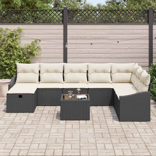 vidaXL Σετ Καναπέ Κήπου με μαξιλάρι 9 pcs Μαύρο Πολυ ράταν