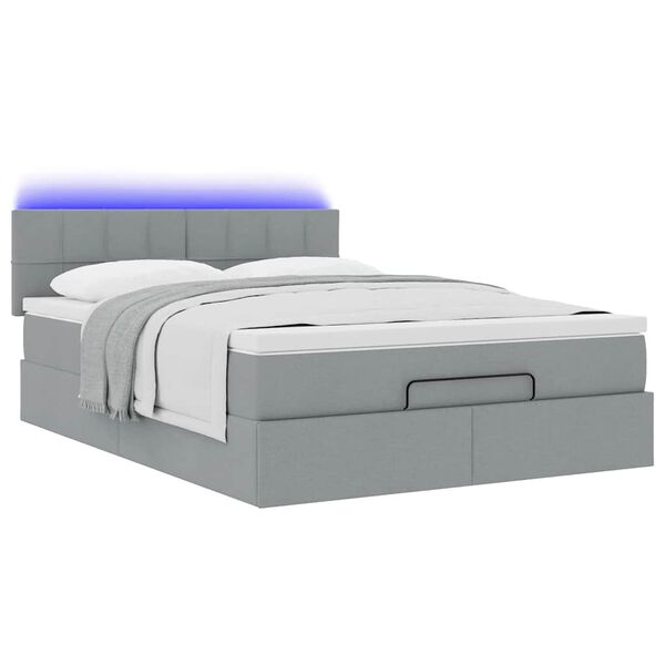 vidaXL Οθωμανικό κρεβάτι με στρώμα & LEDs Ανοιχτό γκρι ύφασμα