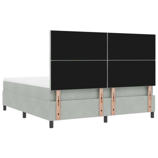 vidaXL Κρεβάτι Box Spring με Στρώμα & Πάγκο Ανοιχτό Γκρι 180x200 εκ. Βελούδινο