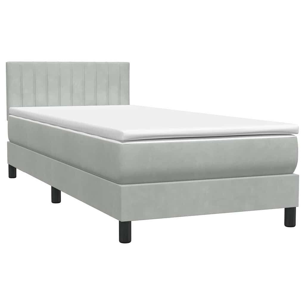 vidaXL Κρεβάτι Boxspring με Στρώμα Ανοιχτό Γκρι 80x210 εκ. Βελούδινο