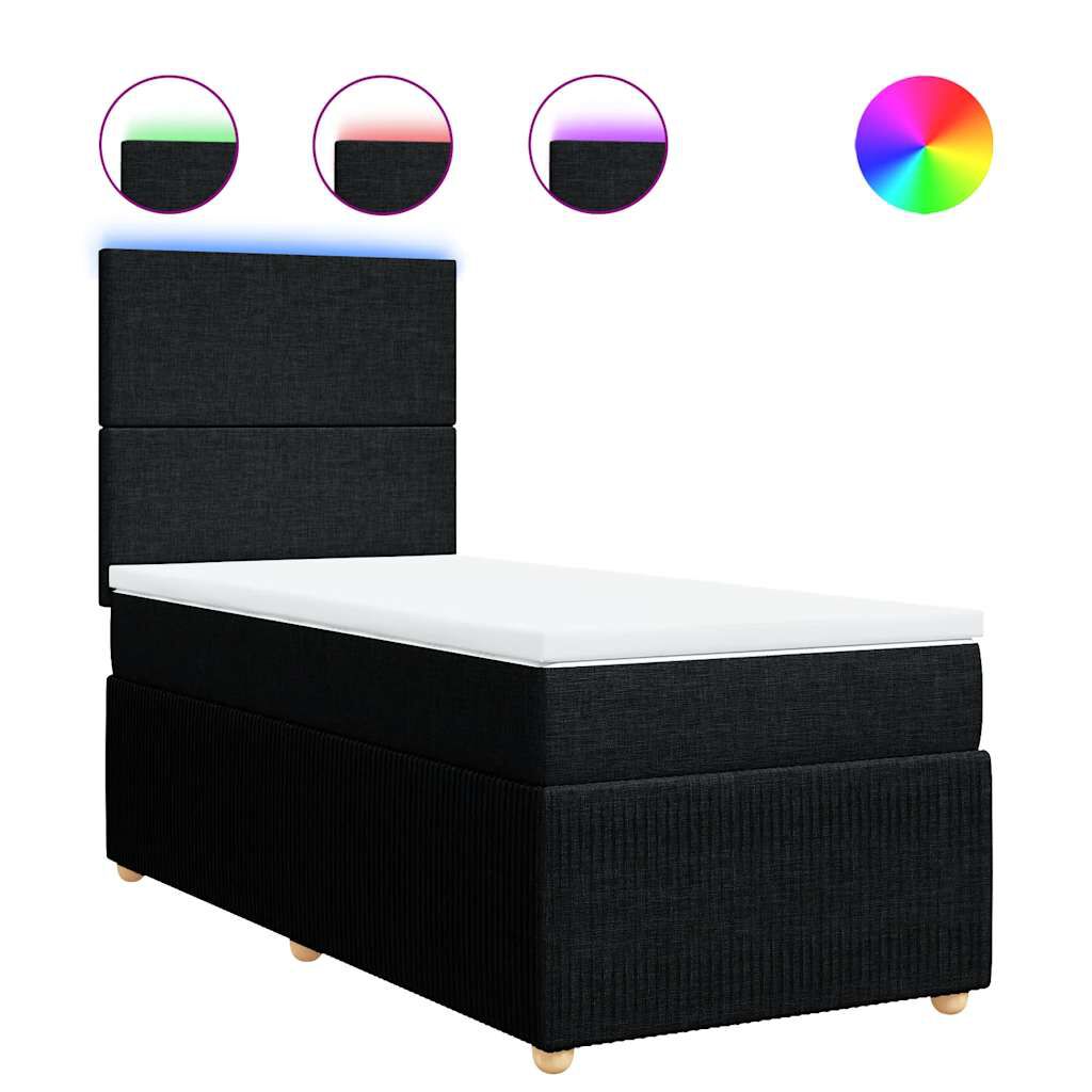 vidaXL Κρεβάτι Boxspring με Στρώμα Μαύρο 90x190 εκ.Υφασμάτινο