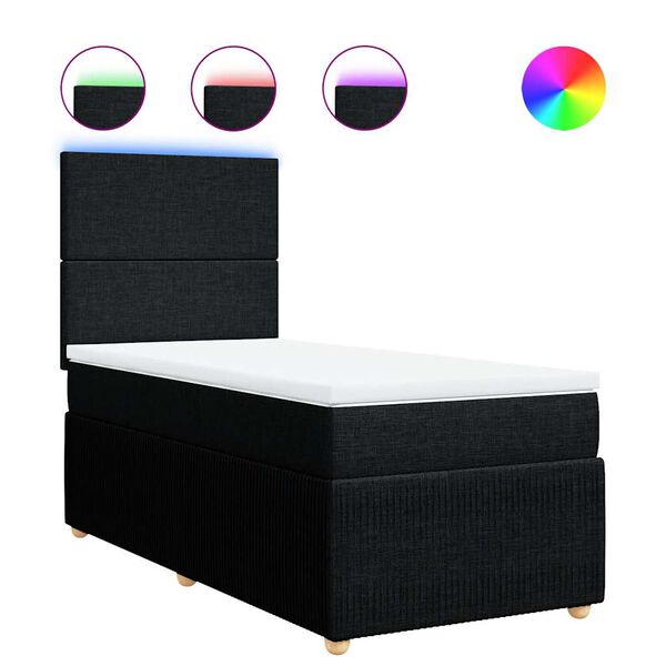 vidaXL Κρεβάτι Boxspring με Στρώμα Μαύρο 90x190 εκ.Υφασμάτινο
