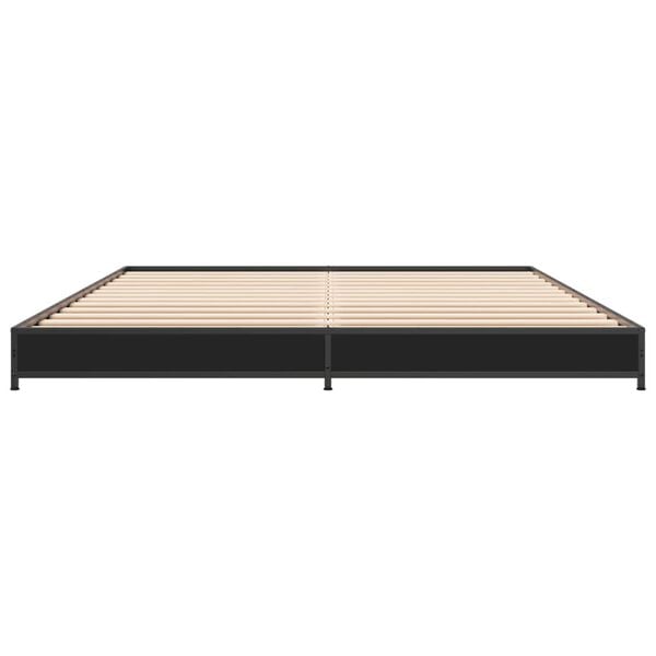 vidaXL Πλαίσιο Κρεβατιού Μαύρο 135x190 εκ. Επεξ. Ξύλο & Μέταλλο