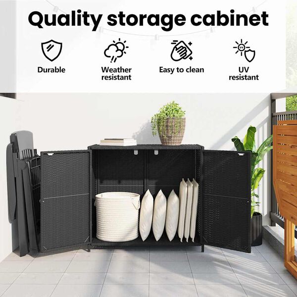 vidaXL Ντουλάπι Αποθήκευσης Κήπου Μαύρο 83x45x76 εκ. Συνθετικό Ρατάν