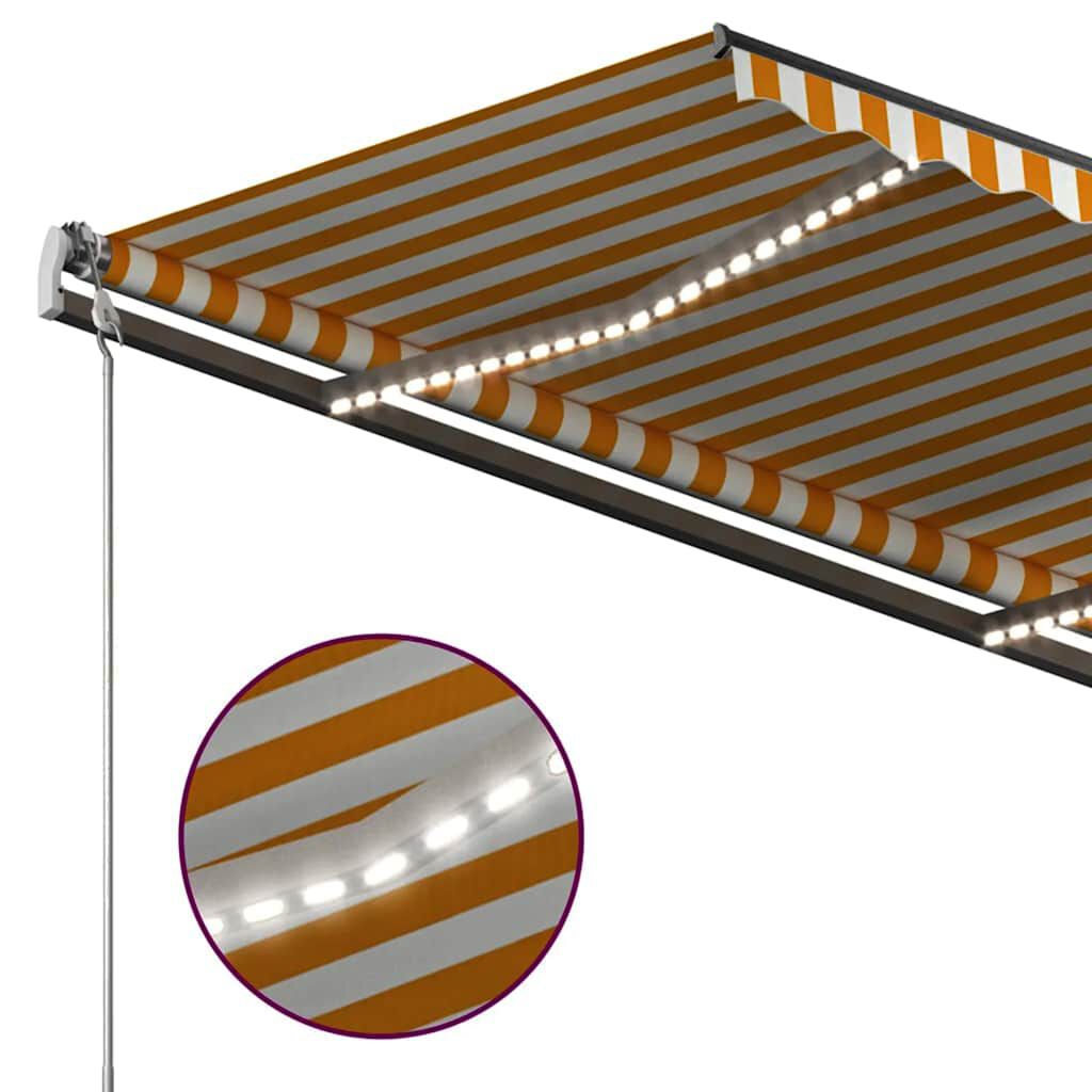 vidaXL Τέντα Αυτόματη με LED & Αισθητήρα Ανέμου Κίτρινο/Λευκό 4x3 μ.