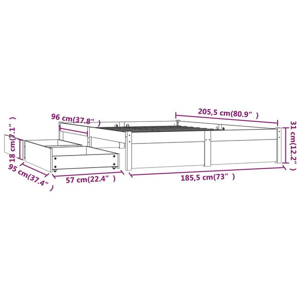 vidaXL Πλαίσιο Κρεβατιού Συρτάρια 180 x 200 εκ Super King Size