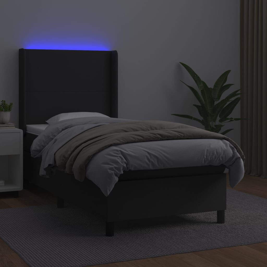 vidaXL Κρεβάτι Boxspring με Στρώμα & LED Μαύρο 80x200 εκ. Συνθ. Δέρμα