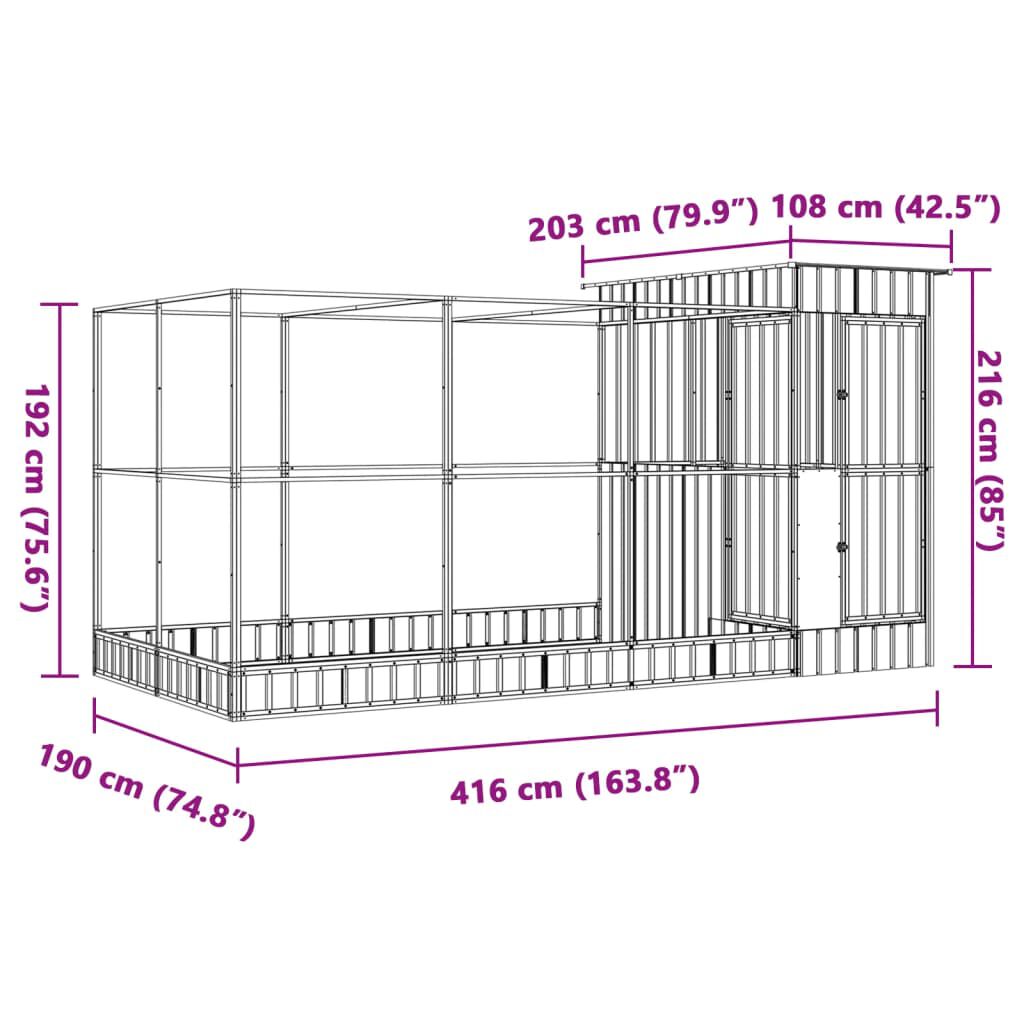 vidaXL Κλουβί με Επέκταση Ασημένιο 416x203x216 εκ. Ατσάλινο