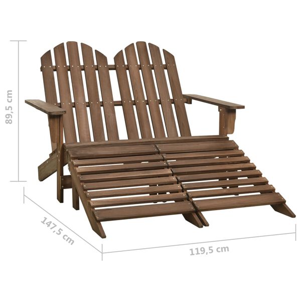 vidaXL Καρέκλα Κήπου Adirondack Διθέσια Καφέ Ξύλο Ελάτης & Υποπόδιο