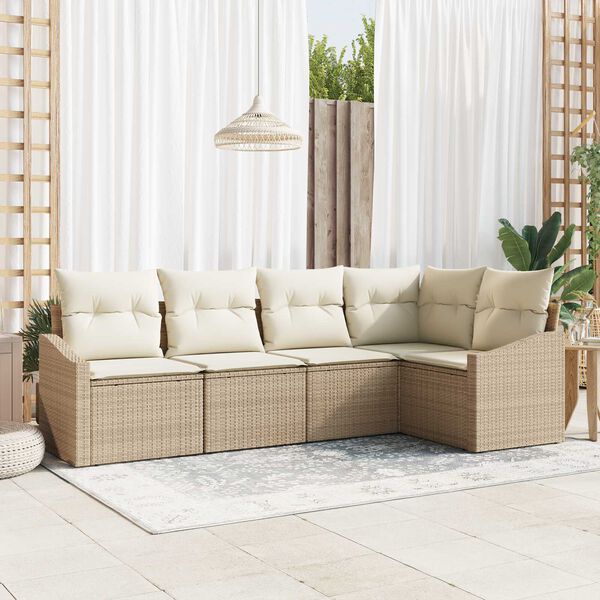vidaXL Σέτ φαγητού για κήπο με μαξιλάρι 5 pcs Μπεζ και Κρέμα