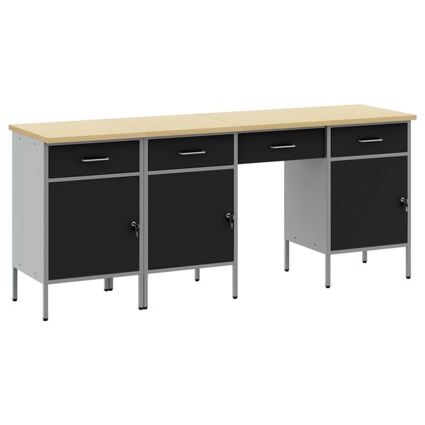 vidaXL Ντουλάπα Εργασίας με συρτάρι 4 pcs Μαύρο 200 x 55 x 85 εκ