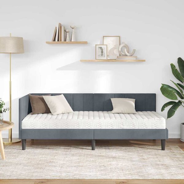 vidaXL Κρεβάτι Γωνίας με στρώμα Σκούρο γκρι 80 x 200 cm Βελούδο