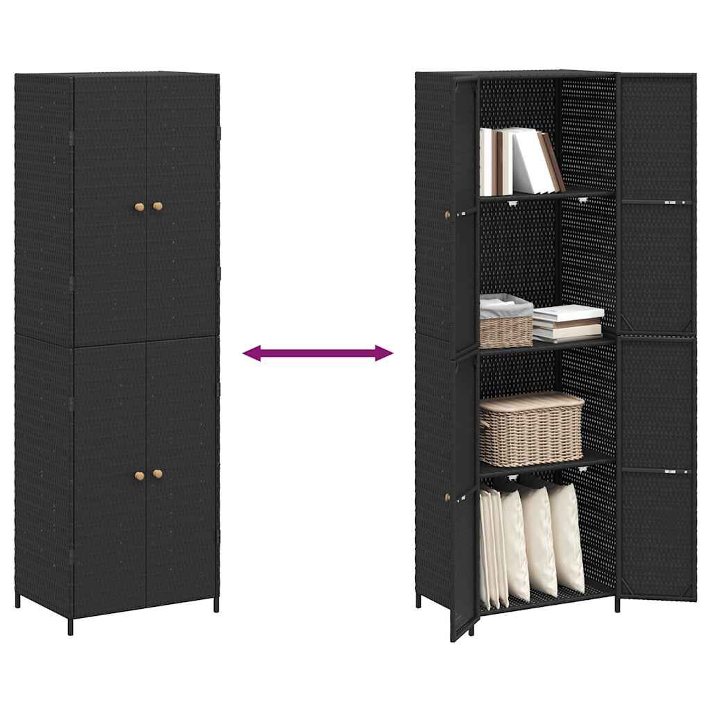 vidaXL Ντουλάπι Αποθήκευσης Κήπου Μαύρο 59x40x180 εκ. από Συνθ. Ρατάν