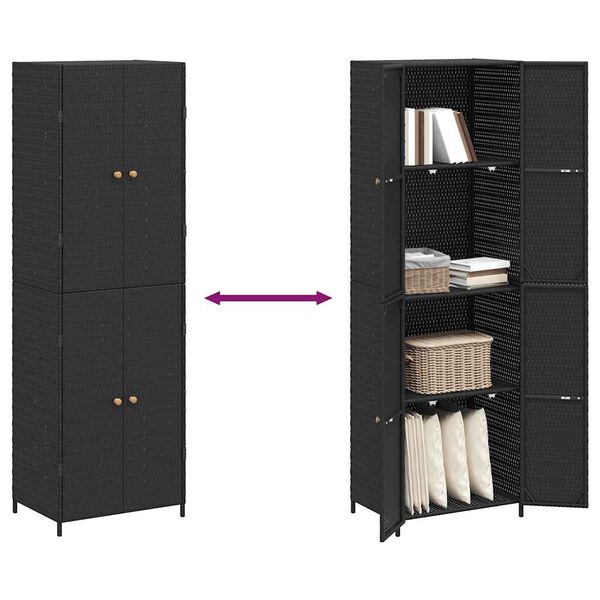 vidaXL Ντουλάπι Αποθήκευσης Κήπου Μαύρο 59x40x180 εκ. από Συνθ. Ρατάν