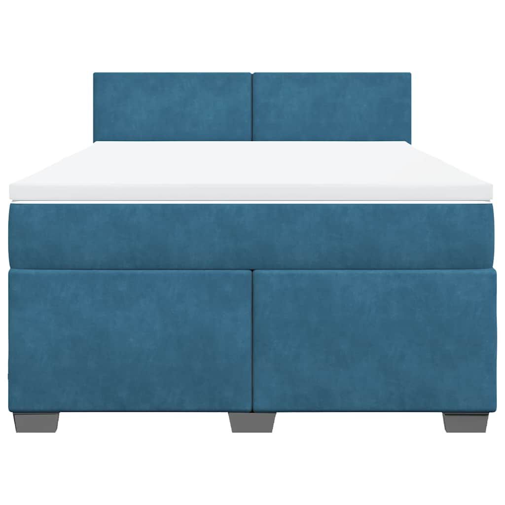 vidaXL Κρεβάτι Boxspring με Στρώμα Σκούρο Μπλε 140x190 εκ. Βελούδινο