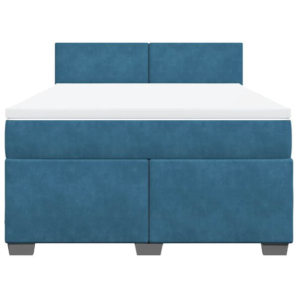 vidaXL Κρεβάτι Boxspring με Στρώμα Σκούρο Μπλε 140x190 εκ. Βελούδινο