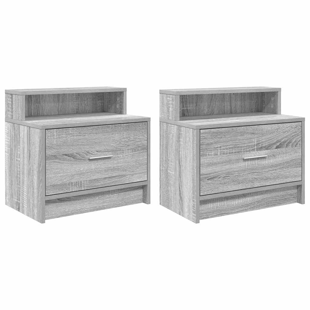 vidaXL Κομοδίνα με συρτάρι 2 τεμ. Γκρι Sonoma 51x31x47 εκ.