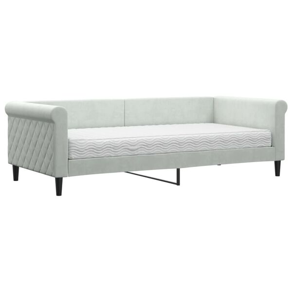 vidaXL Καναπές Κρεβάτι με Στρώμα Ανοιχτό Γκρι 90 x 200 εκ. Βελούδινος