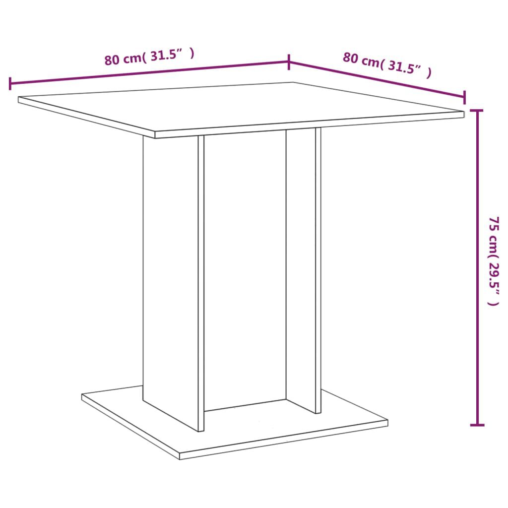 vidaXL Τραπεζαρία Καφέ Δρυς 80 x 80 x 75 εκ. από Επεξεργασμένο Ξύλο