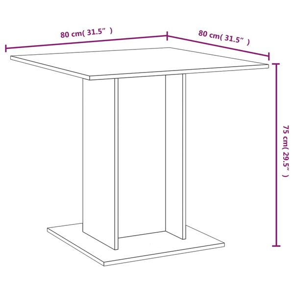vidaXL Τραπεζαρία Καφέ Δρυς 80 x 80 x 75 εκ. από Επεξεργασμένο Ξύλο