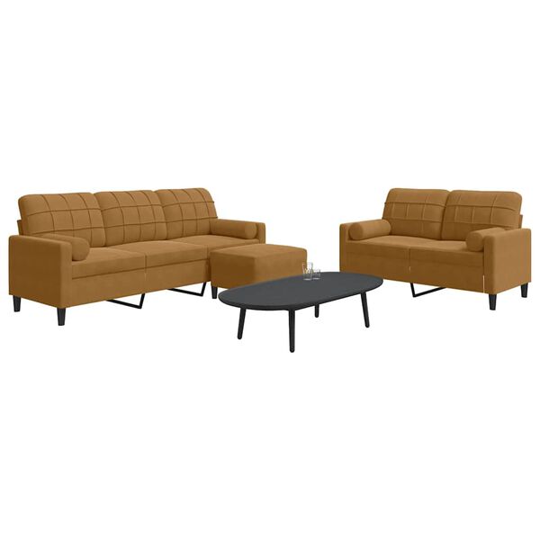 vidaXL Σετ Σαλονιού 3 Τεμ. Καφέ Βελούδινο με Μαξιλάρια/Στηρίγματα