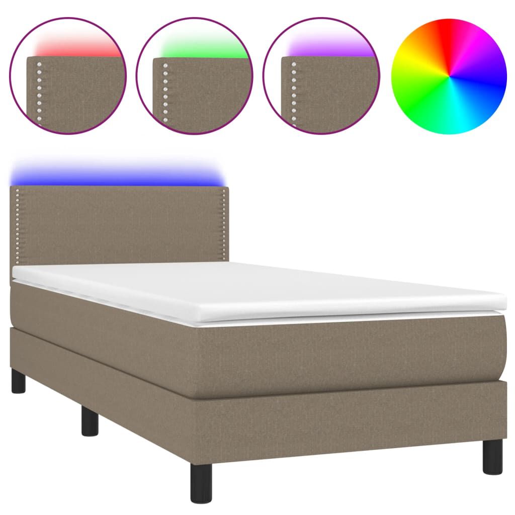 vidaXL Κρεβάτι Boxspring με Στρώμα & LED Taupe 90x190 εκ. Υφασμάτινο