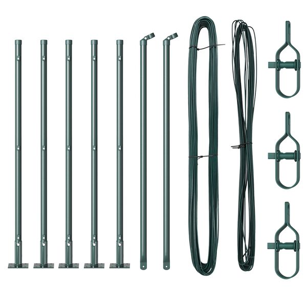 vidaXL Σετ Στυλιτών Φράχτη με Βάσεις Πλάκες 7 pcs Πράσινο Ø32mm 90 εκ