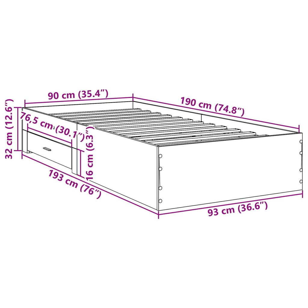 vidaXL Κρεβάτι Sonoma Oak 90x190 εκ Επεξεργασμένο Ξύλο