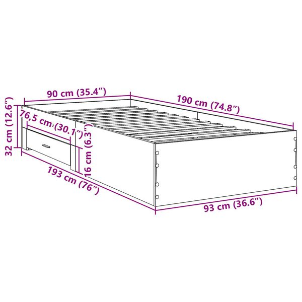 vidaXL Κρεβάτι Sonoma Oak 90x190 εκ Επεξεργασμένο Ξύλο