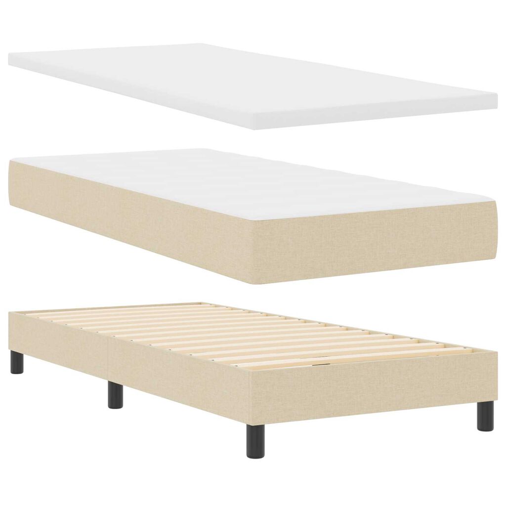 vidaXL Box Spring Bed με Στρώμα Κρέμα 90x200 εκ. Ύφασμα
