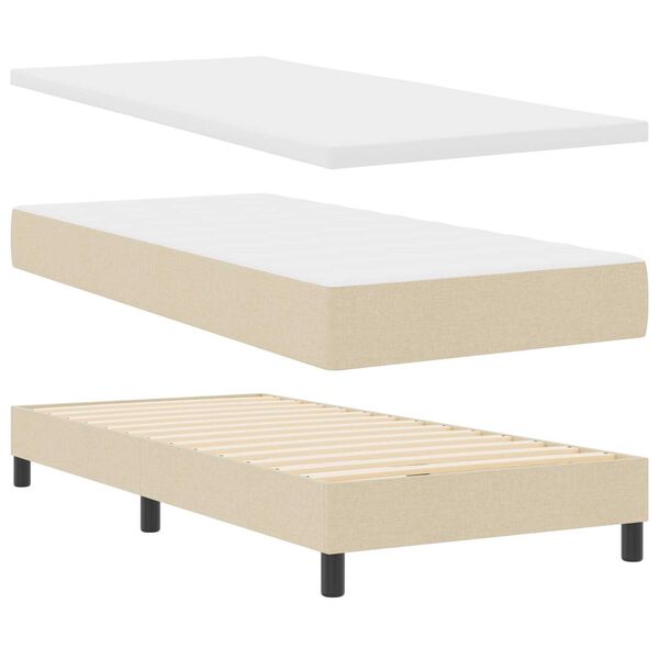 vidaXL Box Spring Bed με Στρώμα Κρέμα 90x200 εκ. Ύφασμα