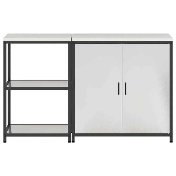 vidaXL Σετ Αποθήκευσης Κουζίνας με ράφι 2 pcs Ασημί 150 x 50 x 92 εκ.