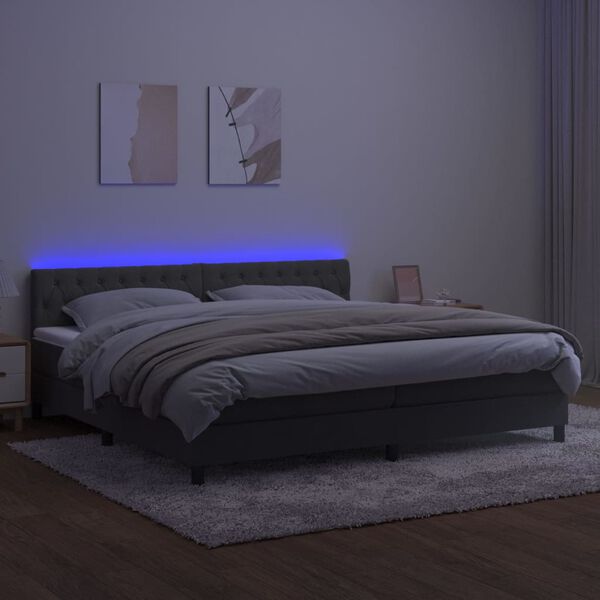vidaXL &Kappa;&rho;&epsilon;&beta;ά&tau;&iota; Boxspring &mu;&epsilon; &Sigma;&tau;&rho;ώ&mu;&alpha; & LED &Sigma;&kappa;. &Gamma;&kappa;&rho;&iota; 200x200&epsilon;&kappa;. &Beta;&epsilon;&lambda;&omicron;ύ&delta;&iota;&nu;&omicron;