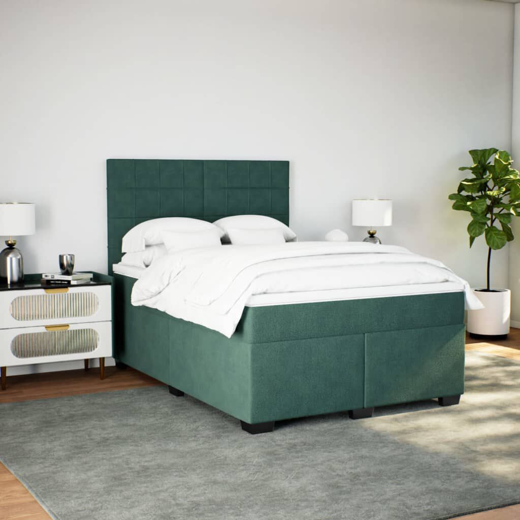 vidaXL Κρεβάτι Boxspring με Στρώμα Σκούρο Πράσινο 140x190εκ. Βελούδινο