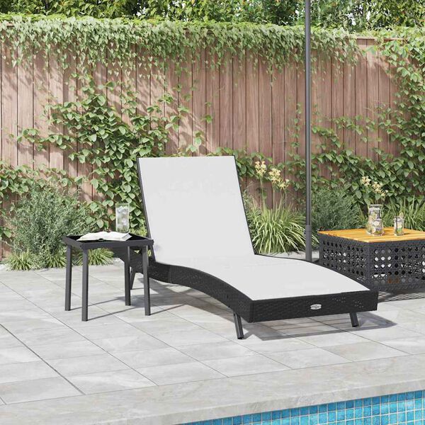 vidaXL Ξαπλώστρα με Τραπέζι 2 pcs Μαύρο, Λευκό 40 x 40 x 40.5 εκ