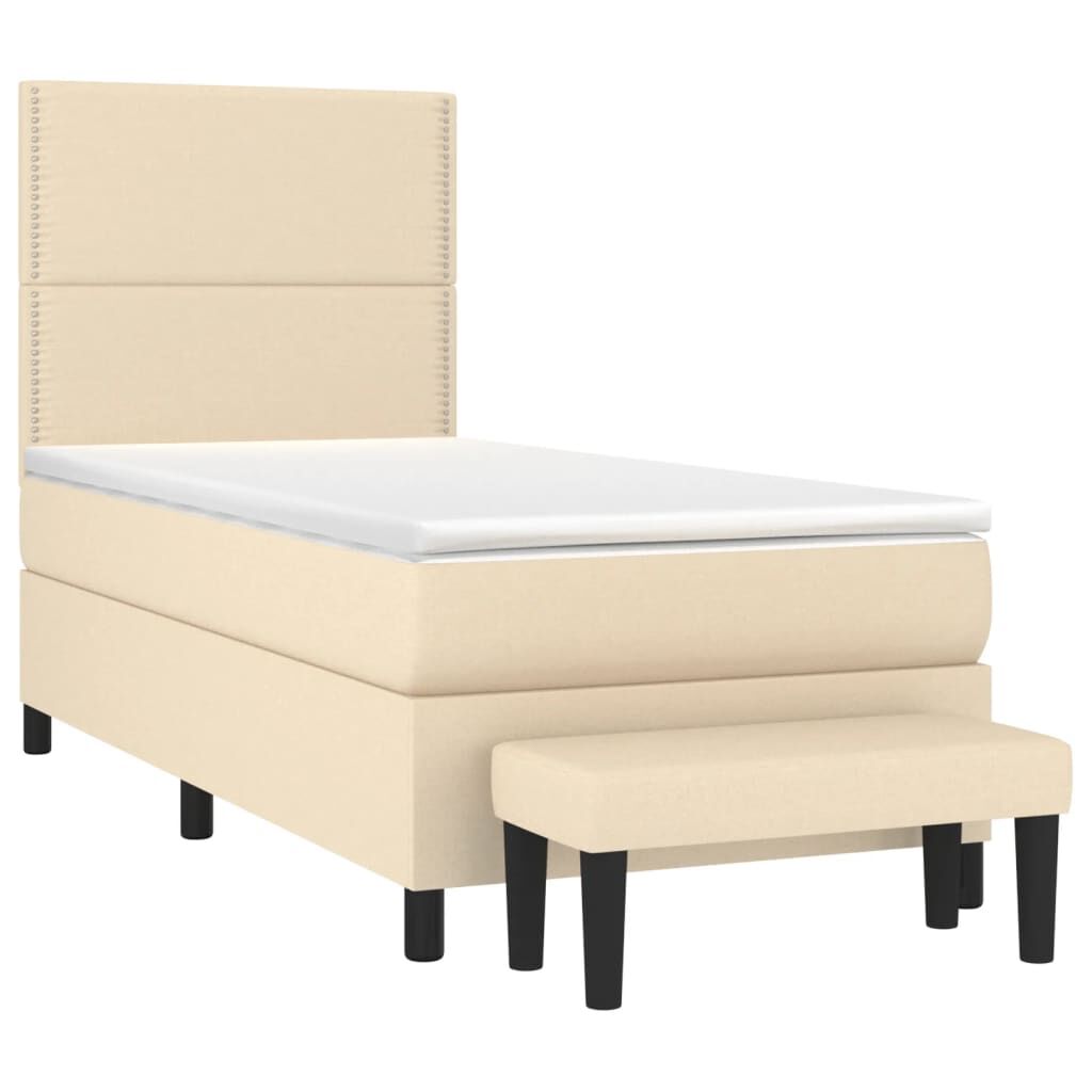 vidaXL Κρεβάτι Boxspring με Στρώμα Κρεμ 90x190 εκ.Υφασμάτινο